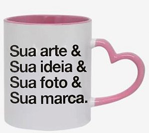 Caneca Porcelana personalizada - Alça de coração Rosa