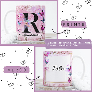 Caneca Personalizada - Alfabeto Borboletas + Foto