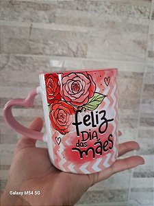 Caneca Porcelana personalizada - Alça de coração Rosa