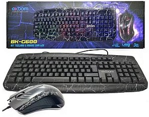 Kit Teclado E Mouse Gamer Exbom Bk-G600 Semi Mecanico Com Led Preto