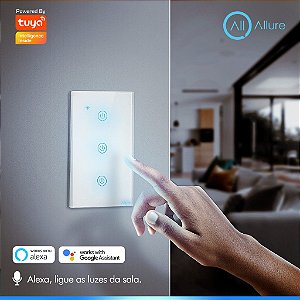 Interruptor Inteligente Touch Allure Tuya Wifi + BLE 3 Teclas Compatível Alexa e Google Assistente