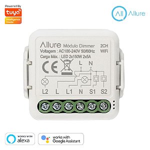 Mini Módulo Dimmer Inteligente Allure Tuya Wifi + BLE 2 Seções Compatível Alexa e Google Assistente