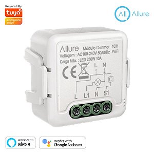 Mini Módulo Dimmer Inteligente Allure Tuya Wifi + BLE 1 Seção Compatível Alexa e Google Assistente