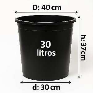 Kit 10 Vasos Pote 40 - REFORÇADO Cor Preta (30 Litros)