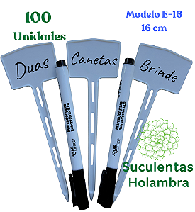Kit 100 Unidades Plaquinha De Identificação de Plantas E-16 (16cm de altura) + Brinde 2 Canetas Permanente