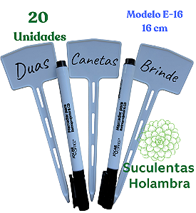 Kit 20 Unidades Plaquinha De Identificação de Plantas E-16 (16cm de altura) + Brinde 2 Canetas Permanente