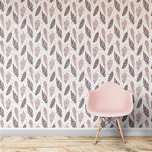 Papel de Parede Adesivo Boho Penas Branco