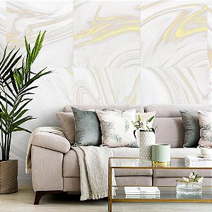 Painel Fotográfico Mármore Branco e Dourado