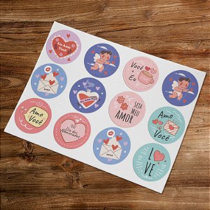 Cartela de Adesivos Cupido Dia dos Namorados