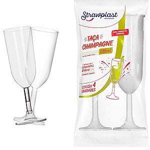 Taça Champagne 220ml /4un. -Strawplast