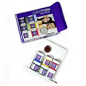 KIT Tinta Facial c/ 6 cores + Pincel 15ml + 1 Glitter 3G - Maquiagem Artística - Secagem Rápida - Color Make