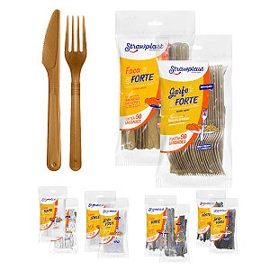 Conjunto Garfo & Faca Linha Forte  - 50 unidades  - Strawplast