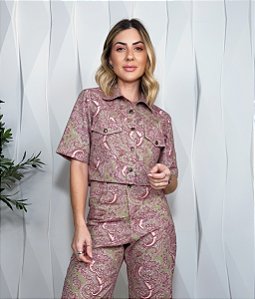 Camisa Cropped Clara Estampada Rosa