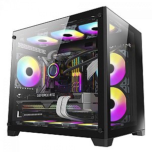 GABINETE GAMER M-ATX KIRRA BLACK 4X FAN RGB CUBO DESIGN LIKETEC