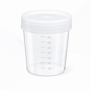 Coletor em Polipropileno 80 mL Transparente com Tampa Branca e Pá – Pacote com 500 Unidades – J.Prolab