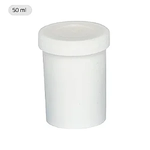 Coletor PP branco leitoso tampa branca com pá embalagem industrial 50ml
