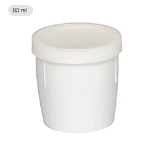 Coletor PP branco leitoso tampa branca com pá embalagem industrial 80ml