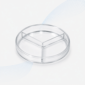 Placa de Petri 90 x 15 mm em Poliestireno Cristal com 3 Divisões – Caixa com 300 Unidades – J.Prol