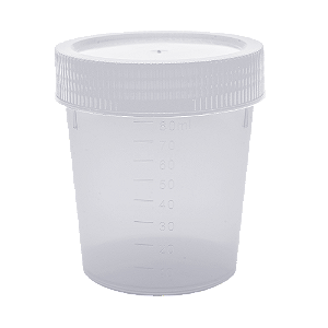 Coletor 80 mL em Polipropileno Transparente Tampa Branca de 9 mm Sem Pá- GraneL - Jprolab