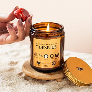 Vela Aromática 7 Desejos Ano Novo 200g Com Cristal Dentro (Aroma Brisa Dourada)