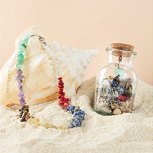 Colar Choker 7 Chakras Na Garrafa Com Extensor de Tamanho (Equilíbrio)