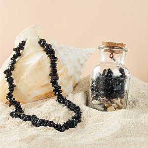 Colar Choker Obsidiana Na Garrafa Com Extensor de Tamanho (Revelações e Corte de Negatividade)