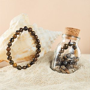 Pulseira Esfera Olho de Tigre Lapidada Na Garrafa (Coragem e Prosperidade)