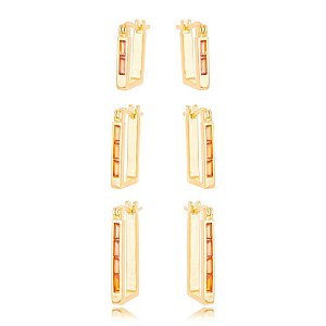 Argola Quadrada Raquel com Zirconias Amarelas P