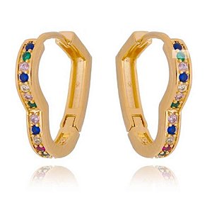 Brinco Argola Nivia Coração Cravejado Zirconias Coloridas P