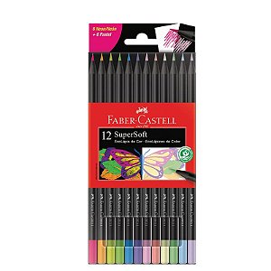 Lápis de cor 12un Supersoft 6 neon e 6 pastel Faber Castell