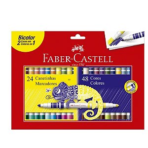 Canetinha 24 unidades / 48 cores hidrocor bicolor Faber Castell