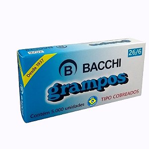 Grampo para grampeador 26/6 5000 unidades cobreado Bacchi