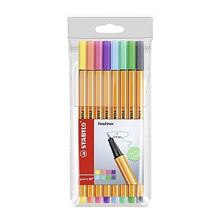 Kit caneta Stabilo Fineliner C/8 cores tons pastel 0.4 Cis