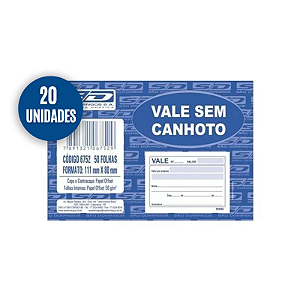 Vales Sem Canhoto 50 folhas 20 Unidades São Domingos