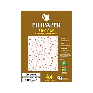 Papel Decor Branco C/ Estrela Vermelha 180gr C/20fls Filipaper