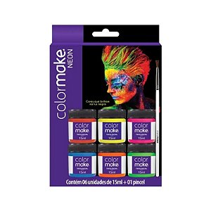 Tinta Facial C/6 Cores Fluorescente+Pincel Color Make