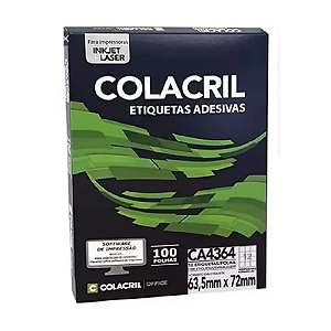 Etiqueta A4 12 Por Folha 63,5mmx72mm Com 100Fls Colacril