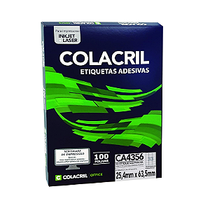 Etiqueta A4 33 Por Folha 25,4mmx63,5mm Com 100Fls Colacril