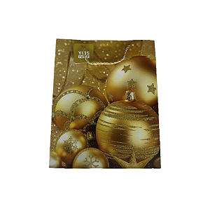 kit com 5 unidades sacola para presente natal dourada yins