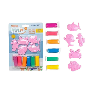 Kit massa de modelar fundo do mar blister 6 cores 5 moldes