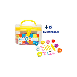Kit massa de modelar maleta joy 8 cores + 15 moldes leo&leo