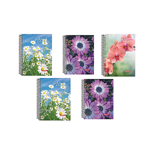 kit 5 cadernos espiral capa dura universitário 01 matéria/ 80 folhas flores panamericana