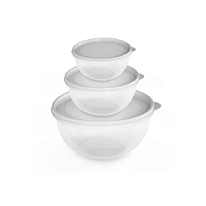 Kit com 3 potes bowls 0,8ml 1,6 e 2,8lt usual plastic
