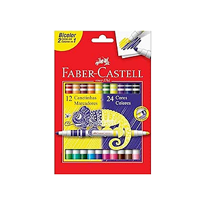 Canetinha hidrocor 12 canetas 24 cores bicolor faber castell