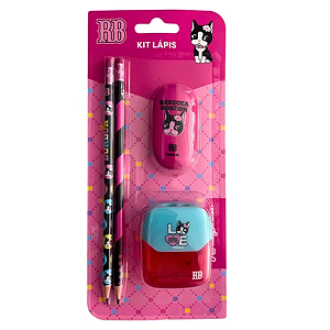 Kit Lápis Preto HB+Apontador+Borracha Rebecca Bonbon SkyPaper