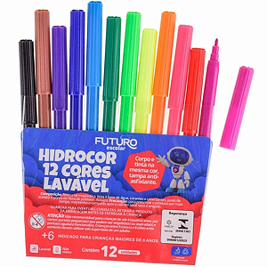 Canetinha Hidrocor 12 Cores Lavável Futuro