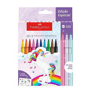 Canetinha 10+3 Cores Metálicas Hidrográficas Unicórnio Faber Castell