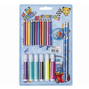 Kit Escolar Infantil Lápis Preto+Apontador+Borracha+Lápis de cor+Canetinha Futuro