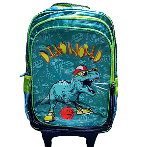 Kit Mochila Carrinho+Lancheira+Estojo Dinossauro Verde Vivasol