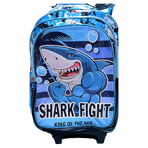 Kit Mochila Carrinho+Lancheira+Estojo Shark Azul Vivasol